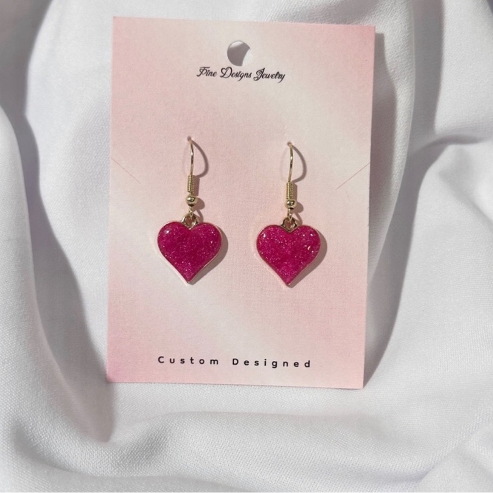 💗18K Gold Hot Pink Heart Earrings💗